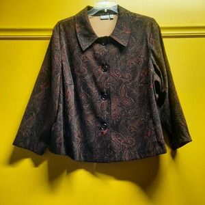 Kim Rogers 4 Button Brown Red Tan Paisley Design Fall Brushed Blazer 24W